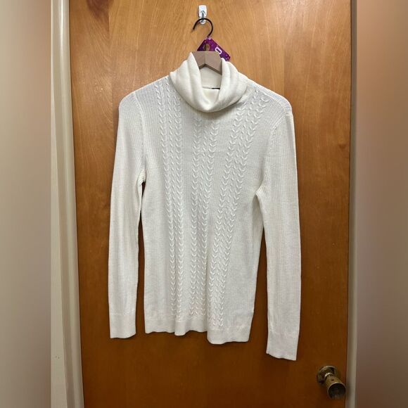 Talbots Ivory Cable Knit cotton Turtleneck Sweater - Picture 1 of 3